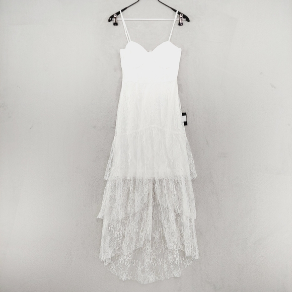 New Lulus Elaborate Love White Lace Bustier Tiered High-Low Maxi Dress P1967 - Picture 2 of 9